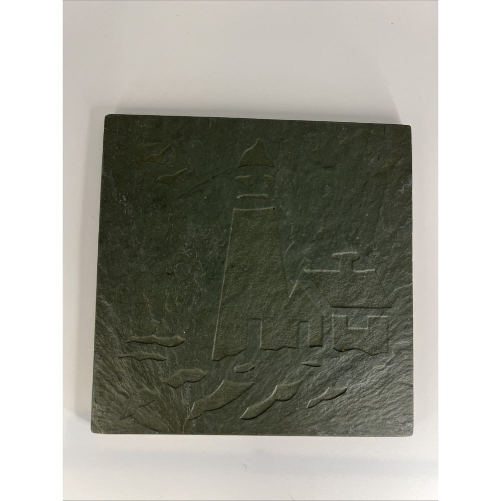 Slate Lighthouse Trivet 5.75" Square Stone‎ Coaster Hot Plate Rustic Beach House